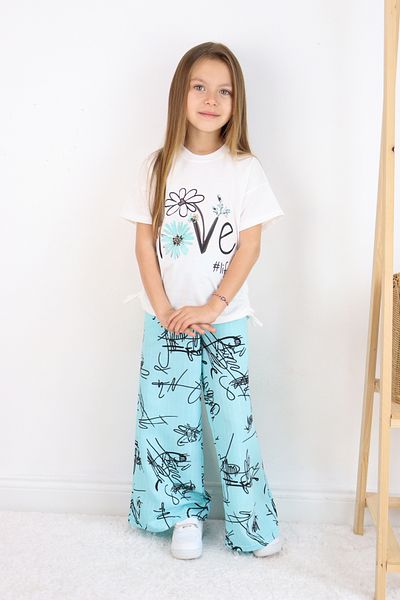 FESSHERA 🌸   Girl''Love # Life'' Printed T-Shirt & Striped Patterned Loose Pants Set 🌸