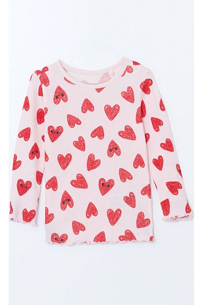 LC Waikiki Lcw Baby Pink Heart Printed Baby Girl Pajama Set