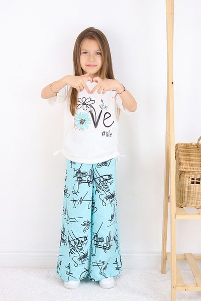 FESSHERA 🌸   Girl''Love # Life'' Printed T-Shirt & Striped Patterned Loose Pants Set 🌸