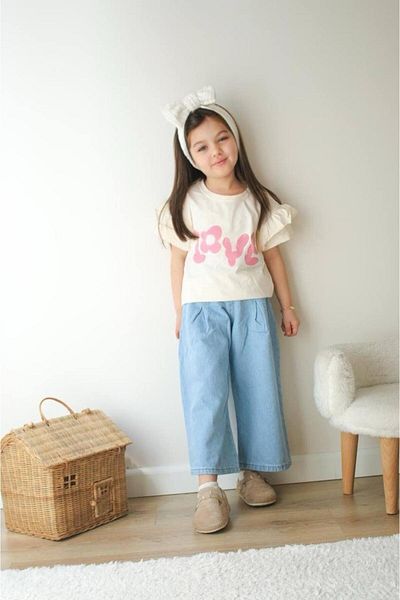 KOKOŞ BEBEK Set pentru fete Love cu pantaloni din denim