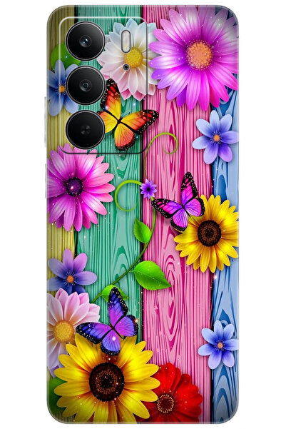 realme C75 (RMX3941) Uyumlu Kılıf Desen Baskılı Silikon Renkli Papatya - Kele...