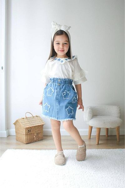 KOKOŞ BEBEK Girl's Jeans Skirt Suit