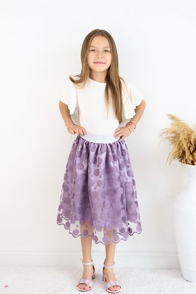 FESSHERA 🌸   Girl's Embossed Lace Midi Skirt – the Centerpiece of Special Occasions 🌸