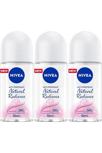 NIVEA Natural Fairness Roll-On Antiperspirant for Women, 3x50ml