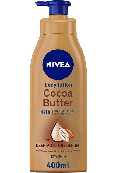 NIVEA Body Lotion Moisturizer for Dry Skin, 48h Moisture Care, Cocoa Butter Vitamin E, 400ml