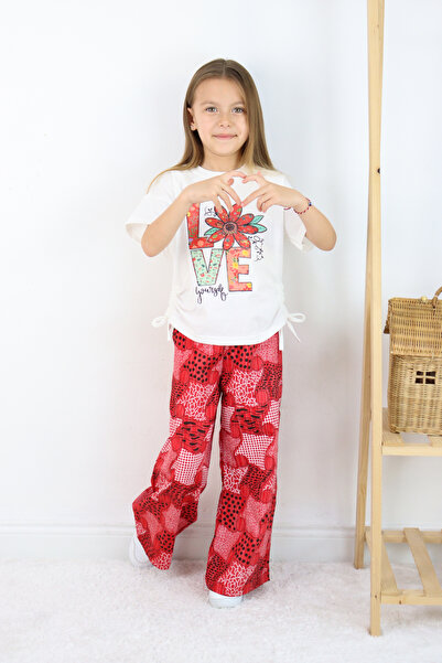 FESSHERA 🌸   Girls'''Love Yourself'' Printed T-Shirt and Geometric Ethnic Pattern Wide Leg Pants Set