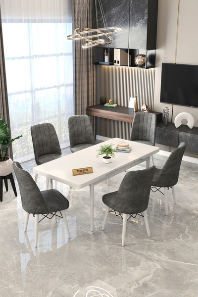 Maholandin Won serisi 6 Kişilik Açılır Masa Sandalye Takımı Mutfak Masası Tak...