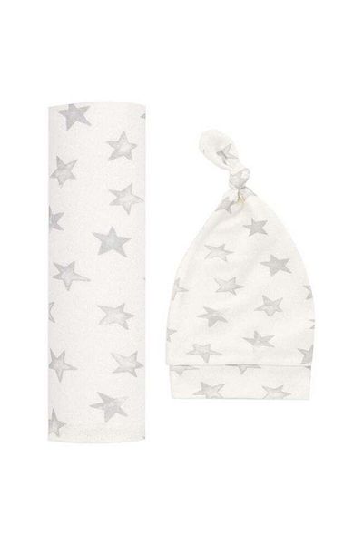 Generic Soft And Light Weight Baby Comfortable Swaddling And Cap Set With Star Print Design