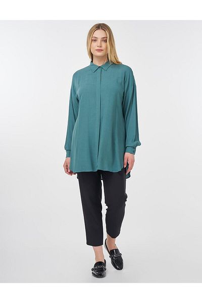 Kayra Hidden Paw Shirt Collar Tunic Cyan