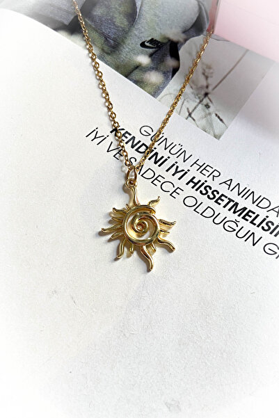 roshel Çelik Kolye Güneş Model Altın Renkli İnce Zincir Çelik