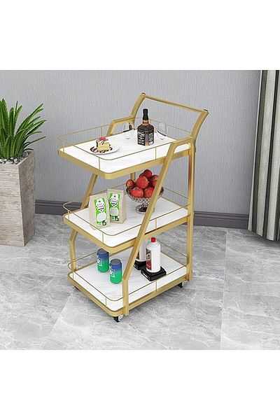 Generic عربة تقديم حديد خشب رخامي - 85×65×41