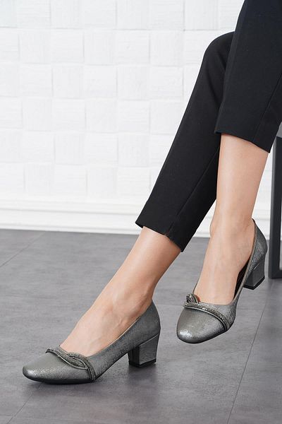 Moda Pie Pantofi cu toc pentru femei Sagues cu dungi Platinum cu pietre laterale