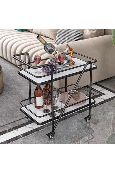 Generic Iron and Marble Wood Serving Trolley - 90x80x30