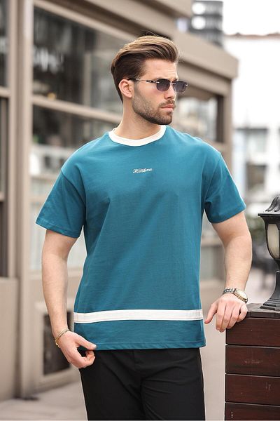 Madmext Ανδρικό T-shirt Petrol Blue με στάμπα 100% βαμβάκι E7135
