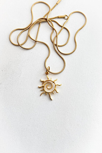 roshel Çelik Kolye Güneş Model Altın Renkli İnce Zincir Çelik