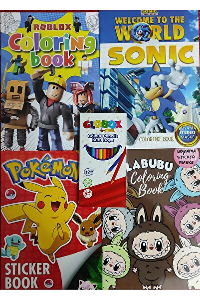 ada çanta kırtasiye 4 adet stickerli boyama kitabı ve 12 li kuru boya kalemi ...