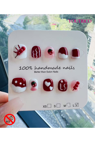 Youtrico أظافر أطفال لاصقة مصنوعة يدويًا 100%، لون أخضر كرتوني، آمنة للأطفال ...