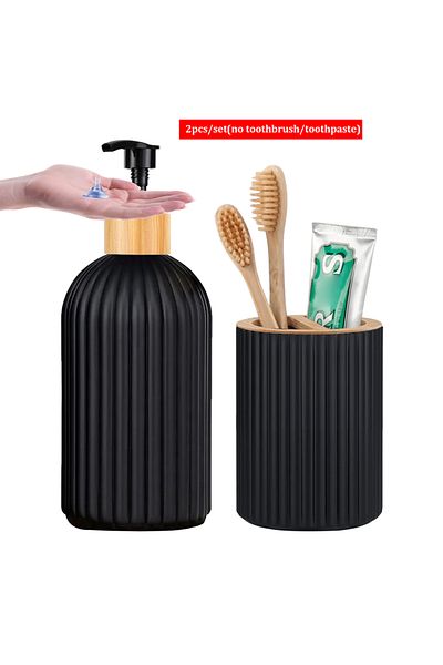 Choice A 2pcs/set Hand Foaming Soap Dispenser Bottle With Toothbrush Toothpaste Holder Morden Stripe Desig.