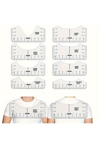 Choice 8pcs- Ruler T-shirt Stitching Ruler, V-neck Round Neck PVC Calibration Ruler, T Shirt Ruler Alignmen