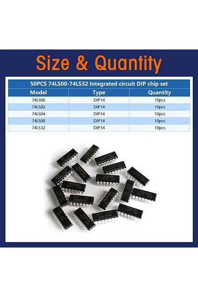 Choice 50PCS/Lot 74LS Integrated Circuit Logic DIP-14 IC Kit 5 values 74LS00 74LS02 74LS04 74LS08 74LS3...