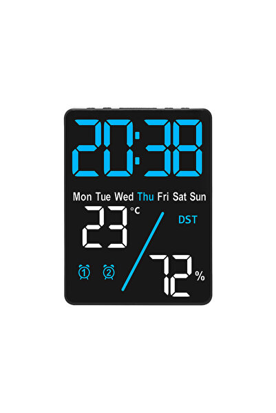 Choice ساعة منبه رقمية زرقاء ذات صدفة سوداء، سطوع ثلاثي المستويات، ساعة حائط ...