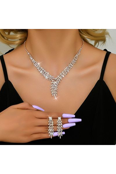 Choice 1699-Golden 3 Pieces of WOMEN'S Trendy Claw Chain Series Leaf Earrings Necklace Jewelry Set, Wedding
