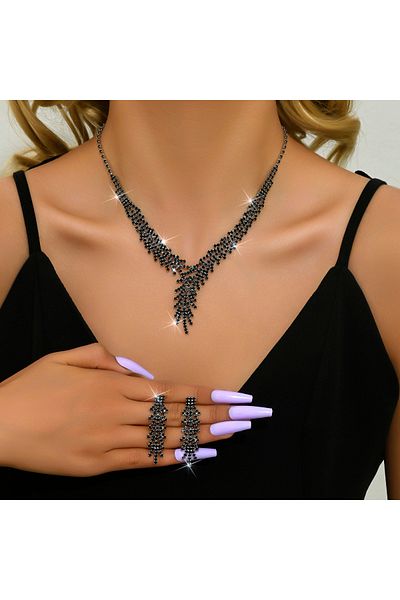 Choice 1699-Black 3 Pieces of WOMEN'S Trendy Claw Chain Series Leaf Earrings Necklace Jewelry Set, Wedding