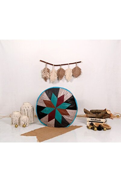 Ottoman Pouffe İskandinav El Yapımı Hakiki Kuzu Derisi Bohem Bahçe Balkon Bungalov Puf Minder 60x30cm(DOLGULU)