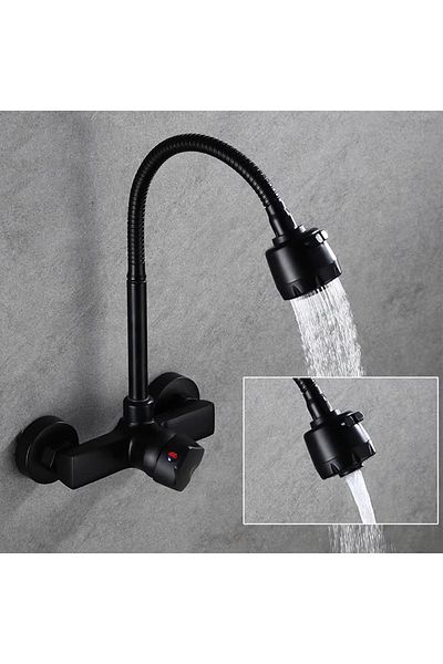 Choice black Black/Brushed Kitchen Faucet Wall Mount 2 Function Hot and Cold Water Sink Faucet 360 Degree R