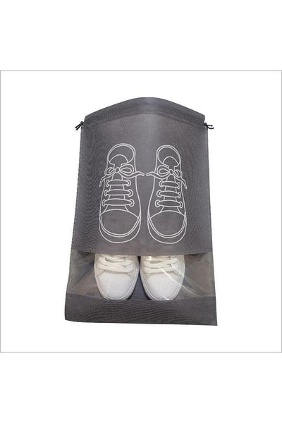 Choice L 36x45cm 2pcs Grey Nonwoven Shoe Storage Bag Transparent Dustproof Dirty Dustproof Drawstring Bag B