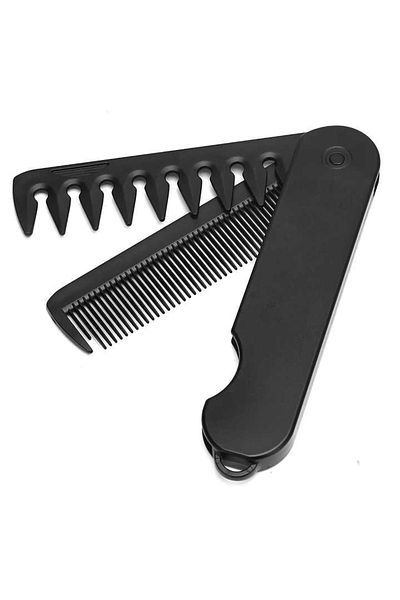 Choice black Pocket Folding Comb 2 in 1 Plastic Wide Tooth Oil Head Comb Beard Combing Barber Hair Clipper