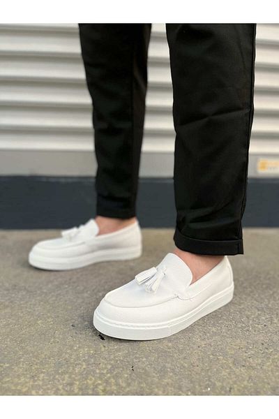 Joy Man JY153 Bloom Laceless Tasseled Skin Ανδρικά καθημερινά αθλητικά κλασικά παπούτσια CBT - Λευκό
