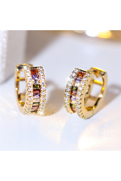 Choice أقراط دائرية صغيرة مربعة الشكل من الذهب متعدد الألوان مرصعة بأحجار الك...