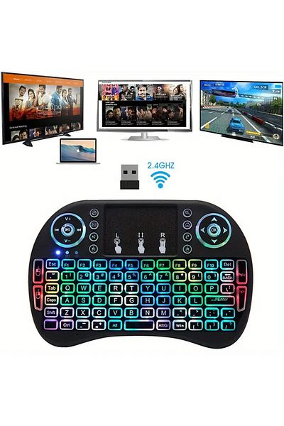 Choice colorful I8 Mini Wireless Keyboard 2.4G English Lithium RGB Colorful Backlit Air Mouse with Touchpad