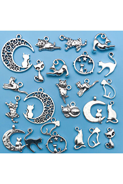 Choice SN440 24Pcs Antique Silvery Alloy Pendant Animal Cat Charms Use For Je...