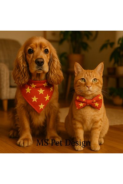 MS Pet Design Adjustable Cat Dog Bandana Bow Tie Set