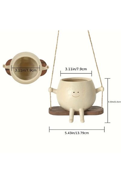 Choice smiling face 1pc Resin Hanging Planter Pot Rustic Succulent Plant Holder Smiling Face Design With Sw