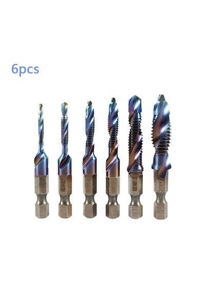 louCnloin 6pcs 6pcs Titanium Plated Hex Shank Hss Screw Thread Metric Tap Drill Bits Screw Machine Compound M3