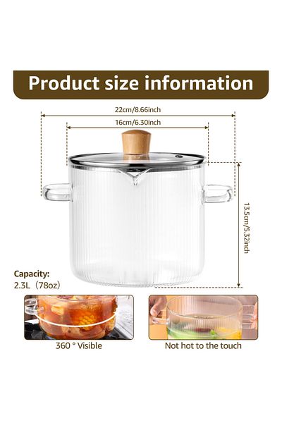 Choice Transparent L 1.6/2.3L Glass Cooking Pot With Lid Glass Saucepan Cereal Bowls Pot for Stove High Bor