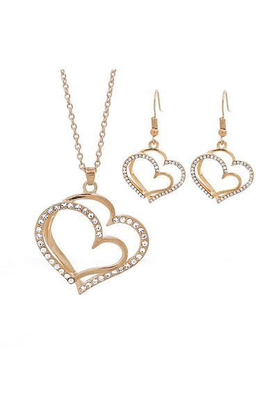 Choice Gold 3 Pcs Set Heart Shaped Jewelry Set Of Earrings Pendant Necklace For Women Exquisite Fashion Rhi
