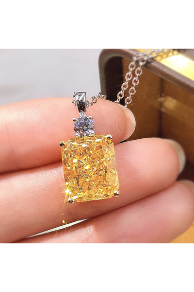 Choice XL687 Huitan Gorgeous Yellow Square Cubic Zirconia Pendent Necklace Wo...