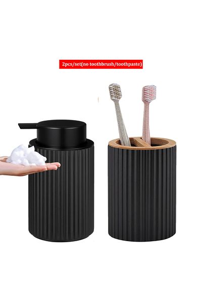 Choice B 2pcs/set Hand Foaming Soap Dispenser Bottle With Toothbrush Toothpaste Holder Morden Stripe Desig.