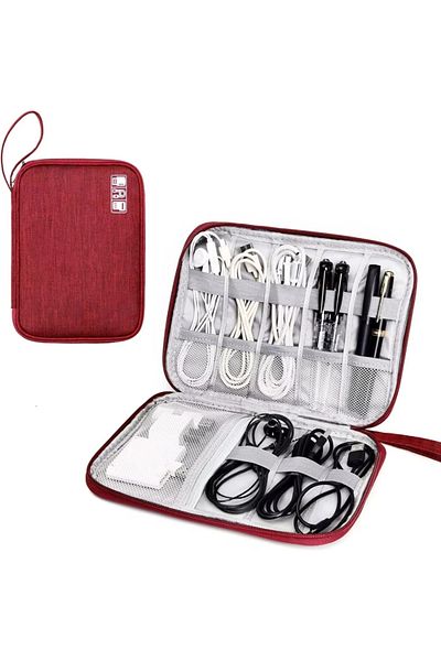 Choice WINE RED NNBILI Cable Storage Bags System Kit Case USB Charger Data phone Earphone Wire Pen Power Ba