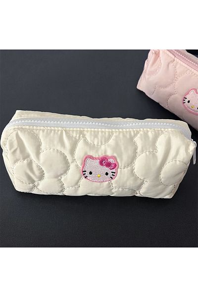 Choice 1pc White Kawaii Cartoon Hello Kitty Pencil Bag Large Capacity Pencil Case Cute Kt Cat Girl Makeup B