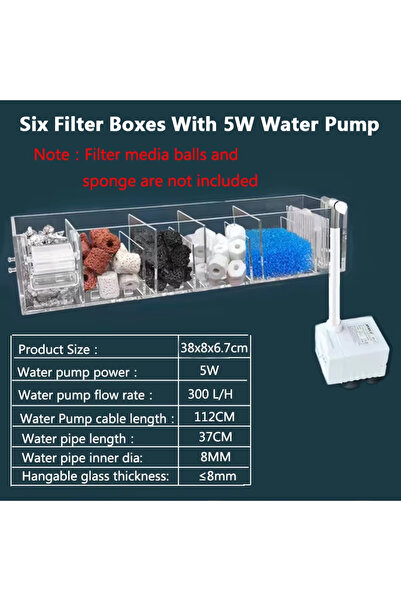 choice2 محول الاتحاد الأوروبي، ستة صناديق، 1 قطعة، صندوق فلتر شلال حوض السمك، مثبت على الحائط، مدمج، مياه دائرية صامتة