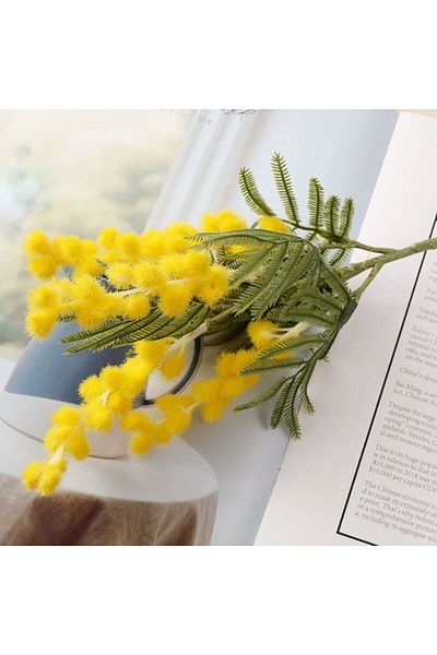 Choice Yellow Fake Acacia Artificial Flowers Yellow Mimosa Spray Cherry Fruit Branch Wedding Home Table Dec