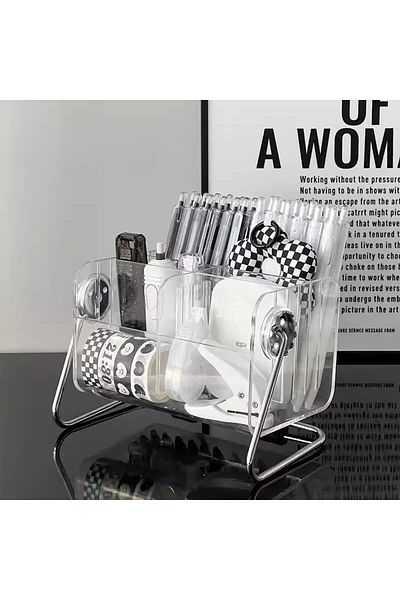 Choice F17 Transparent Transparent Acrylic Storage Box Rotating Stationery Storage Box 6-compartment Deskto