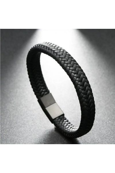 Choice black 20cm Black PU Leather Magnetic Bracelet Men's Mature and Stable and Elegant Giving Men The Bes