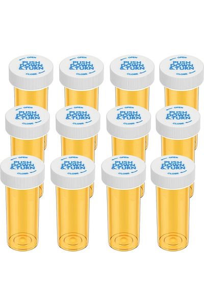 Choice 12 pack 8 dram 12/20 Pack Plastic Medicine Pill Bottles with Child Resistant Caps Medicine Container