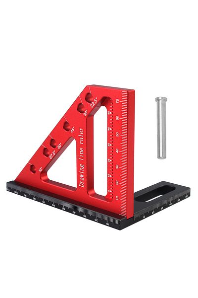 toohr 1PCs Red 1Pc Carpenter Square Hole Scribing Ruler 22.5-90 Degree Measuring Ruler with Angle Pin Cons